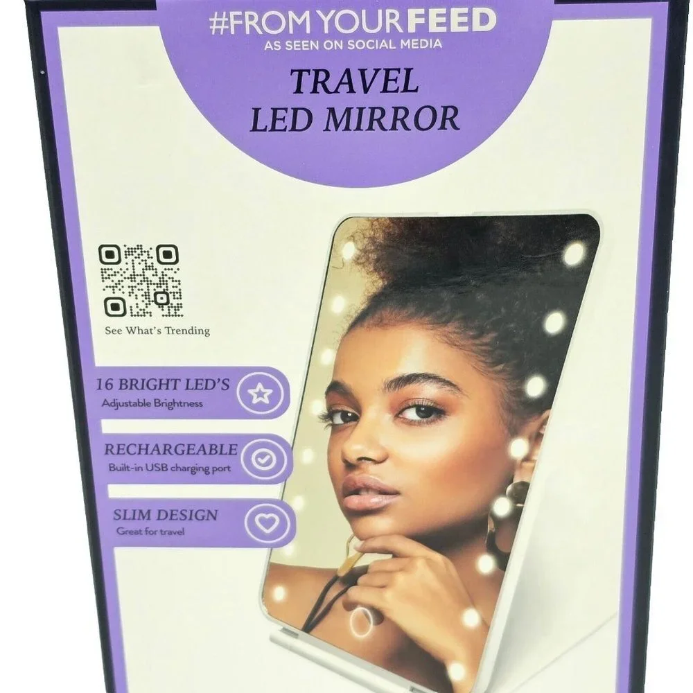 Makeup Mirror 16 LED Lights Touch Screen Adjustable Rechargeable Foldable Travel